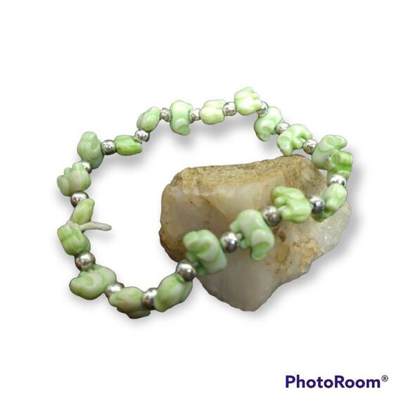 Jewelry - Elephant pale green beaded‎ bracelet stretch